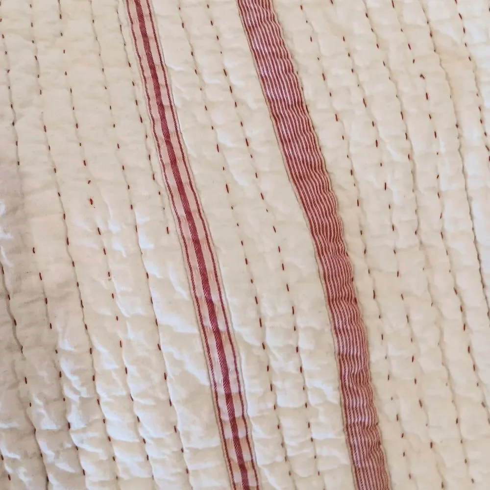 Pottery Barn Nellie Pick Stitch Red & Cream Reversible King Quilt & 2 Shams